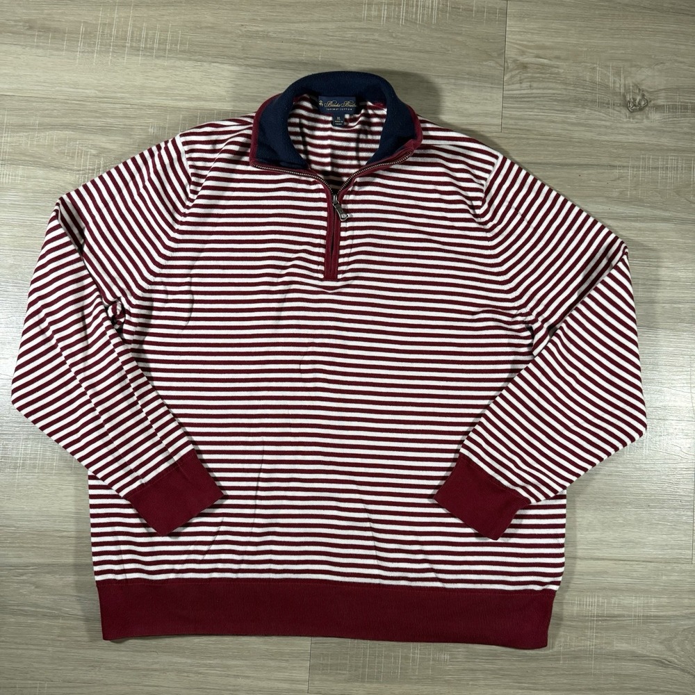 Brooks Brothers mens 100% Supima Cotton Mock Neck 1/4 zip Sweater sz XL Striped - Picture 1 of 6